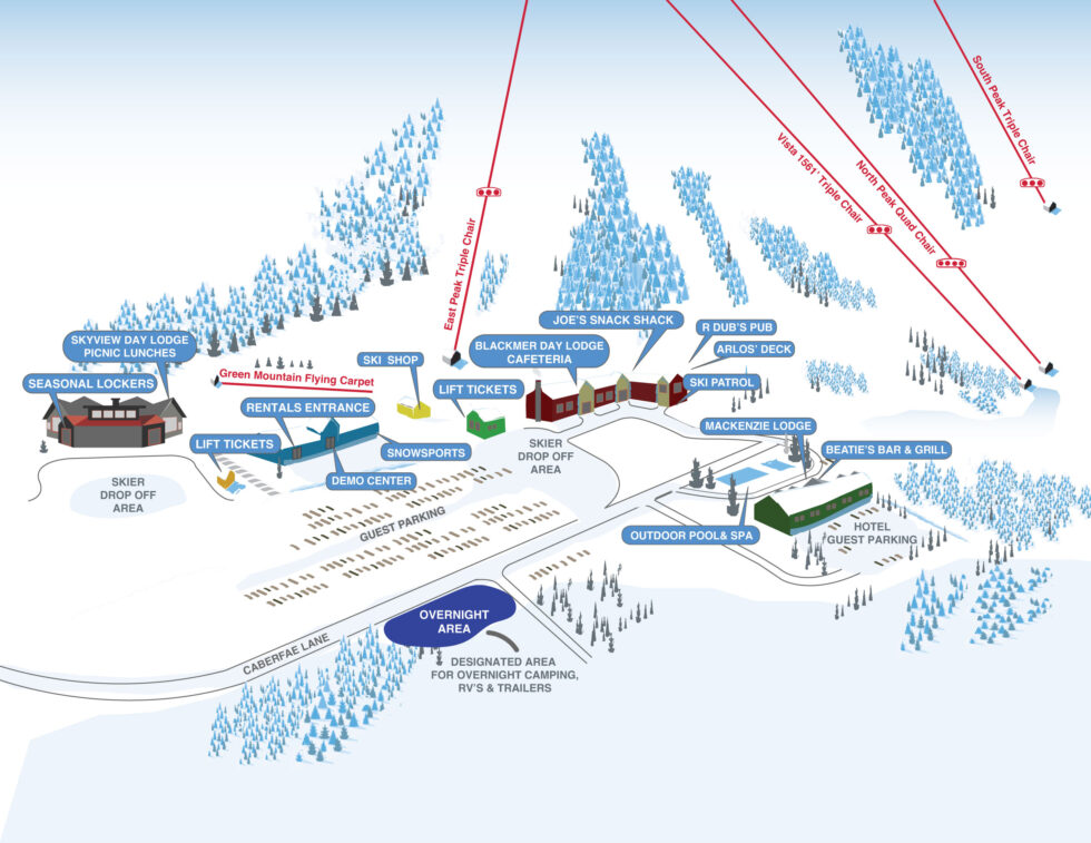 location of overnight winter camping at Caberfae Peaks